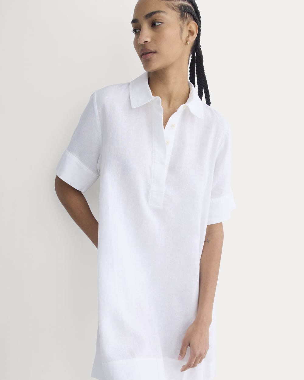 Mini Popover Shirtdress in Linen | White - Image 4