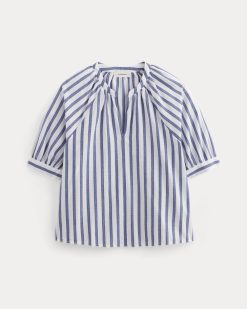 Alternative view of The Gauze Gathered Top | White / Mazarine Blue