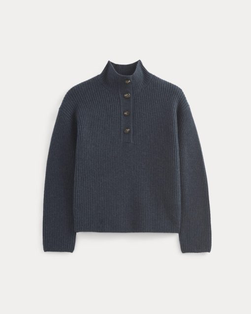 Alternative view of The Cocoon Henley in Wool Cashmere | Indigo