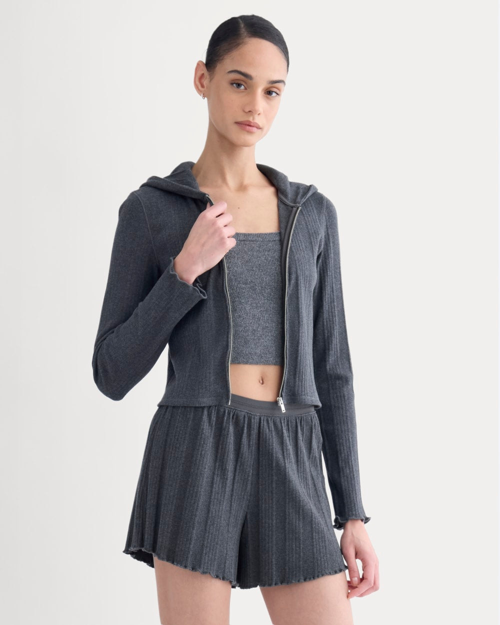 Lounge Rib Hoodie | Heathered Soot