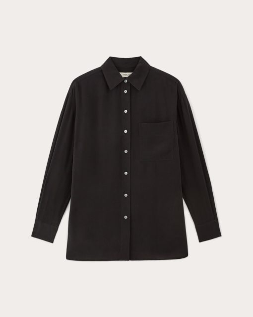 Alternative view of The Boyfriend Shirt in Washable Silk | Black