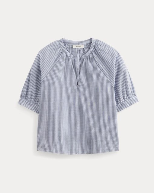 Alternative view of The Gauze Gathered Top | Mazarine Blue / Optic White