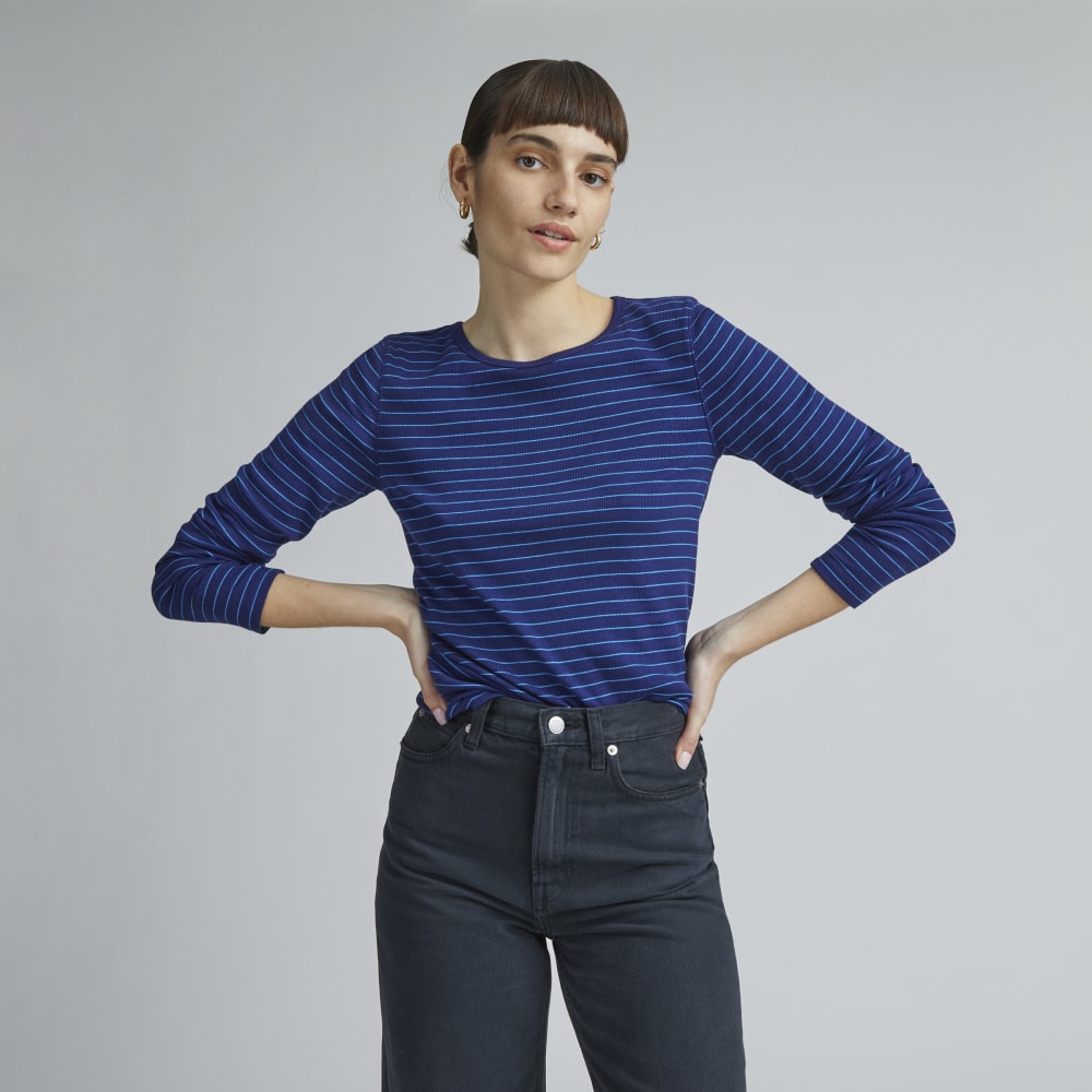 The Pima Micro-Rib Long-Sleeve Crew | Ocean Cavern / Horizon Blue