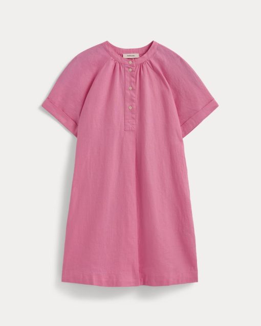 Alternative view of The Popover Dress in Linen | Deep Pink