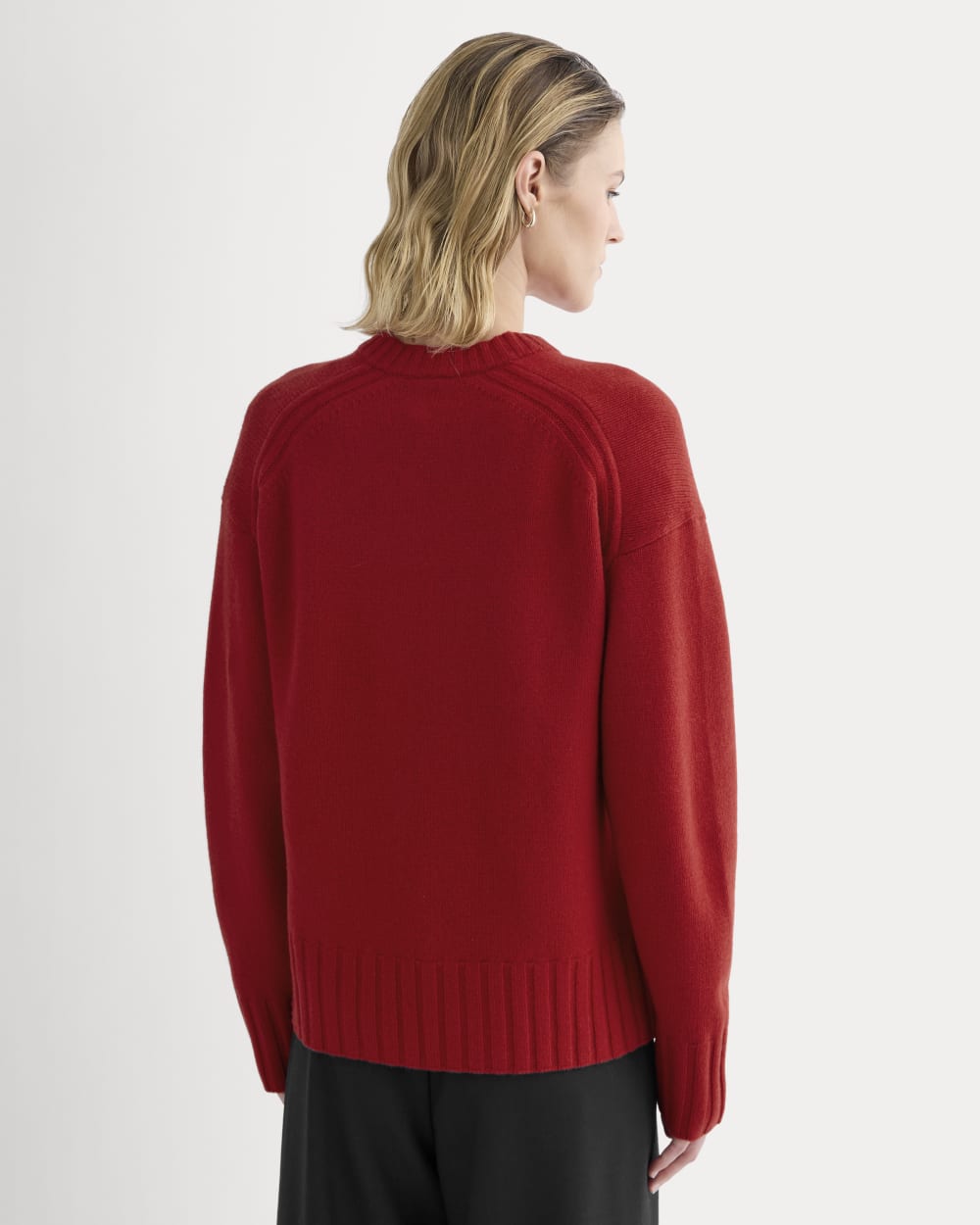 V-Neck Sweater in Extrafine Luxe Merino | Berry Red - Image 6