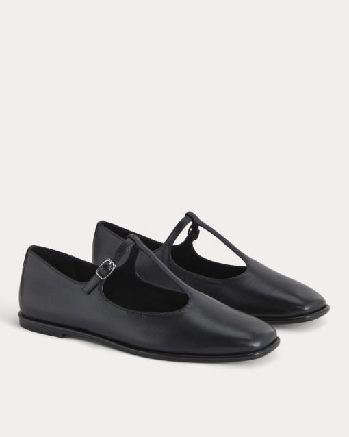 Alternative view of The Leather T-Strap Flat | Black