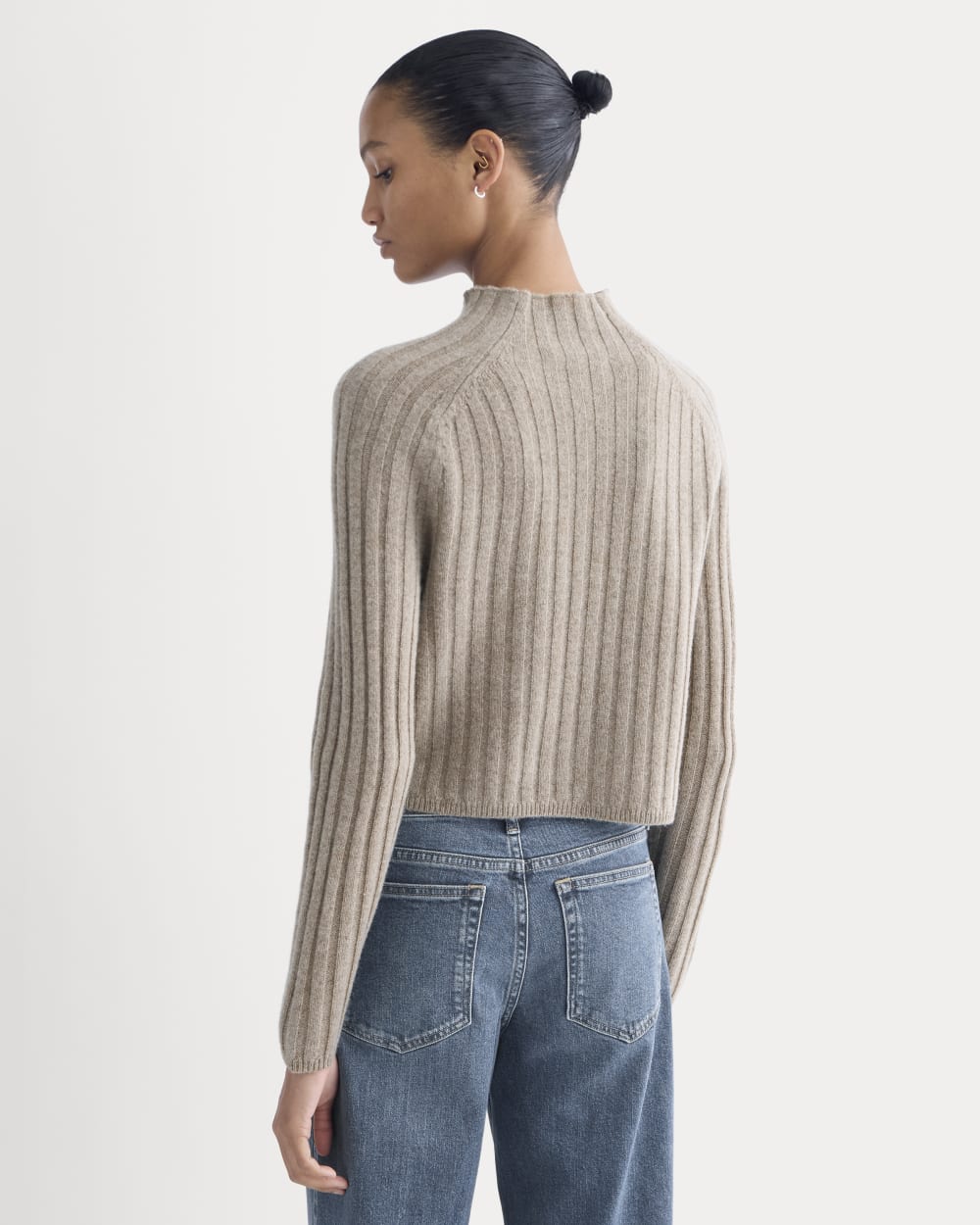 Funnel-Neck Cropped Sweater in Wool Cashmere | Oatmeal - Image 4