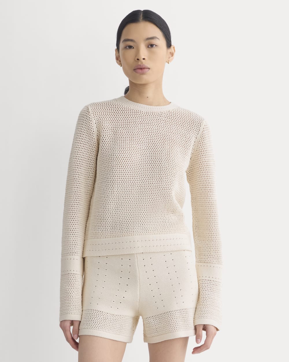 Open Knit Long-Sleeve Crew in Everyday Cotton | Canvas