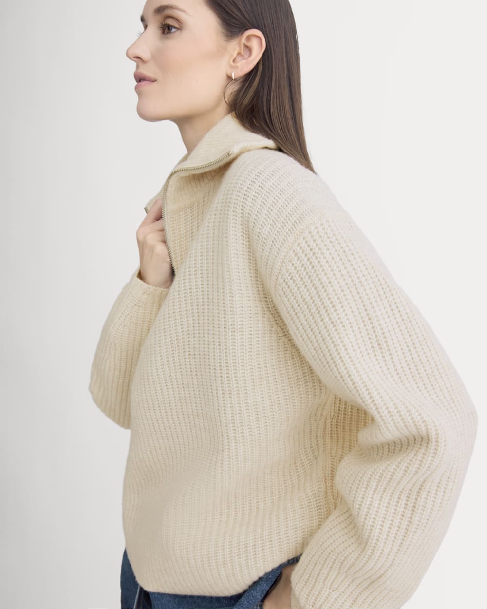 The Half-Zip Sweater in Luxe Merino | Heathered Oat - Image 3