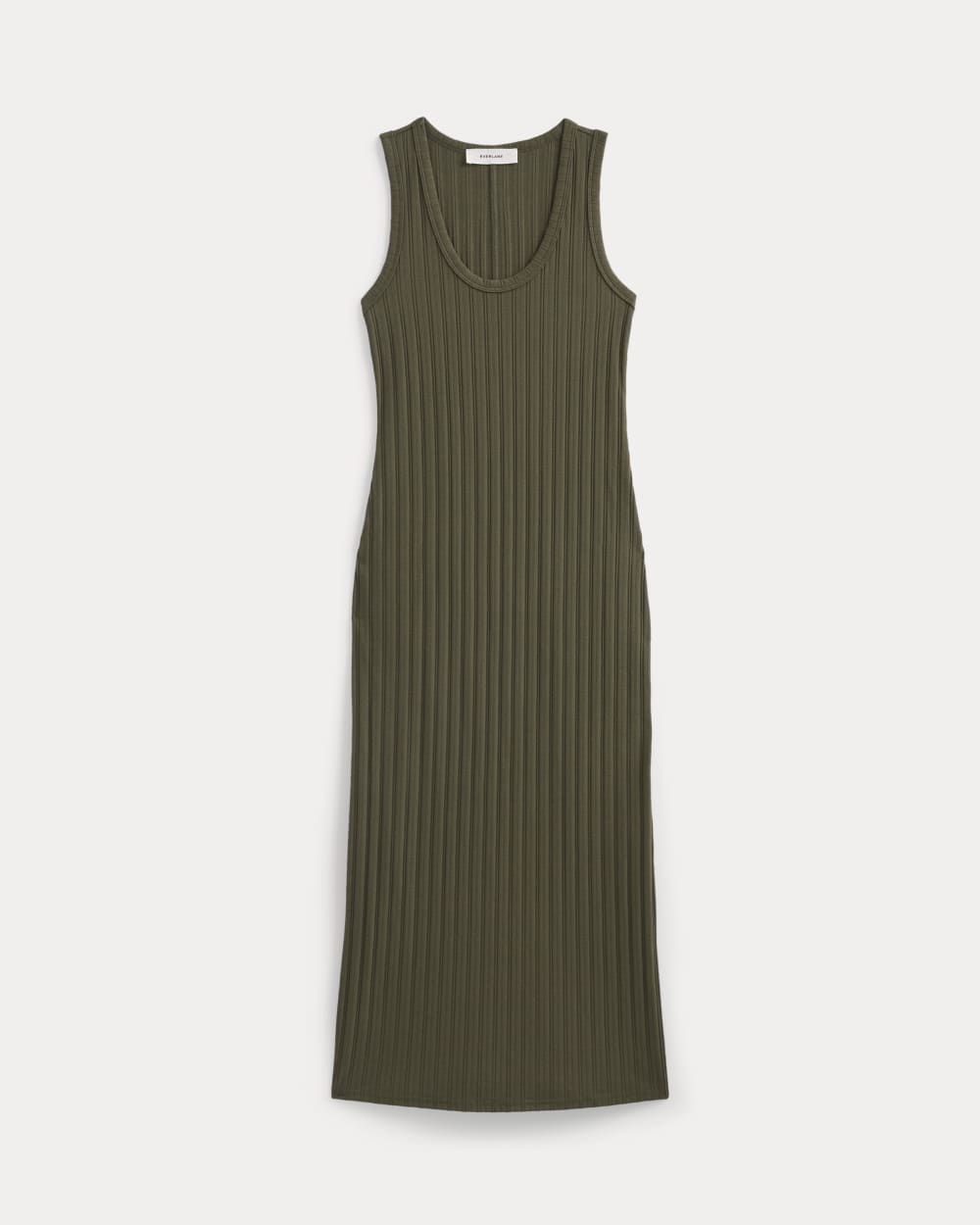 Scoop-Neck Midi Dress in Pointelle Knit | Olive Night - Image 2