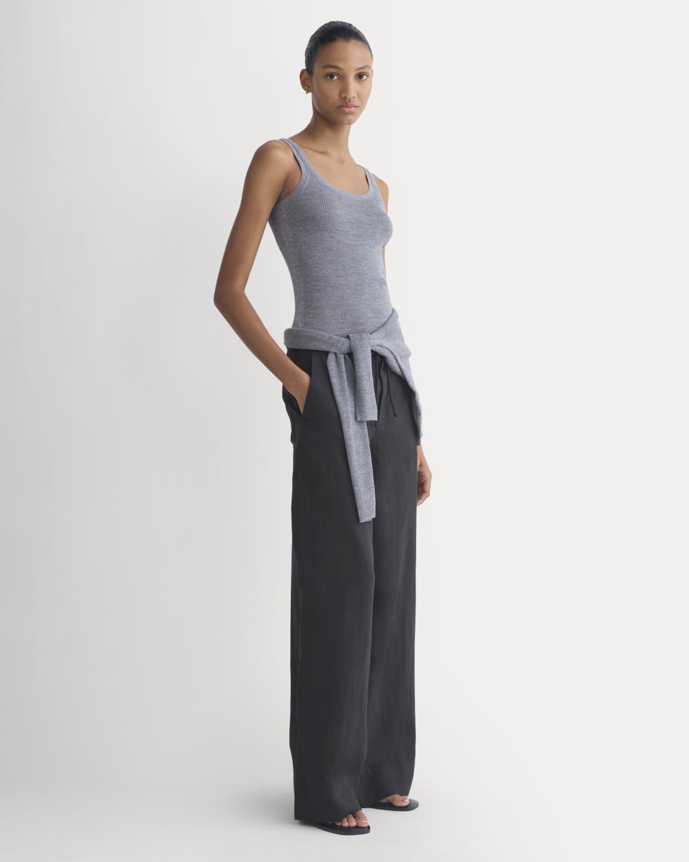 The Light Ribbed Cami in Ultrasoft Merino | Heather Mid Grey - Image 3