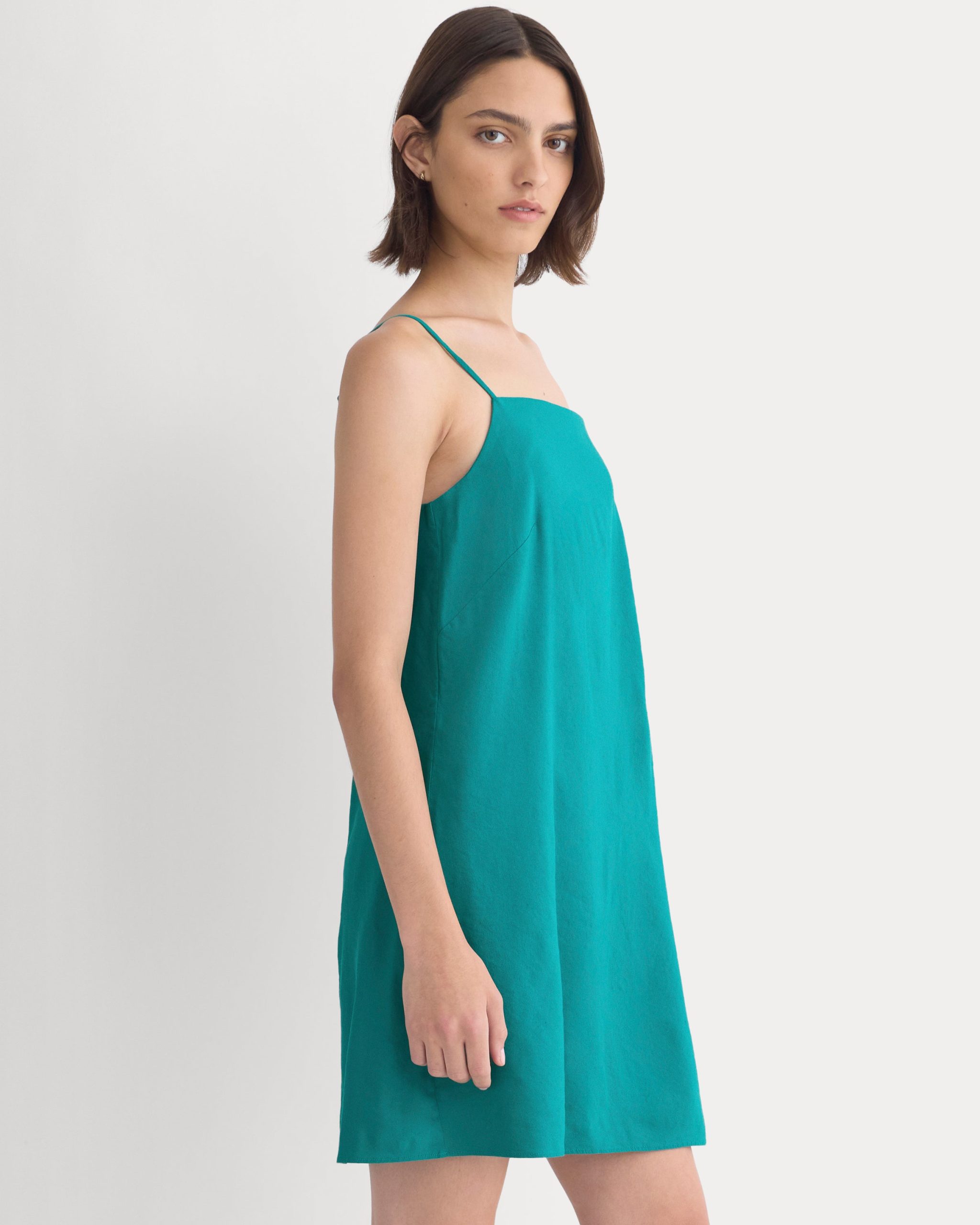 Mini Shift Dress in Stretch Linen | Everglade - Image 2