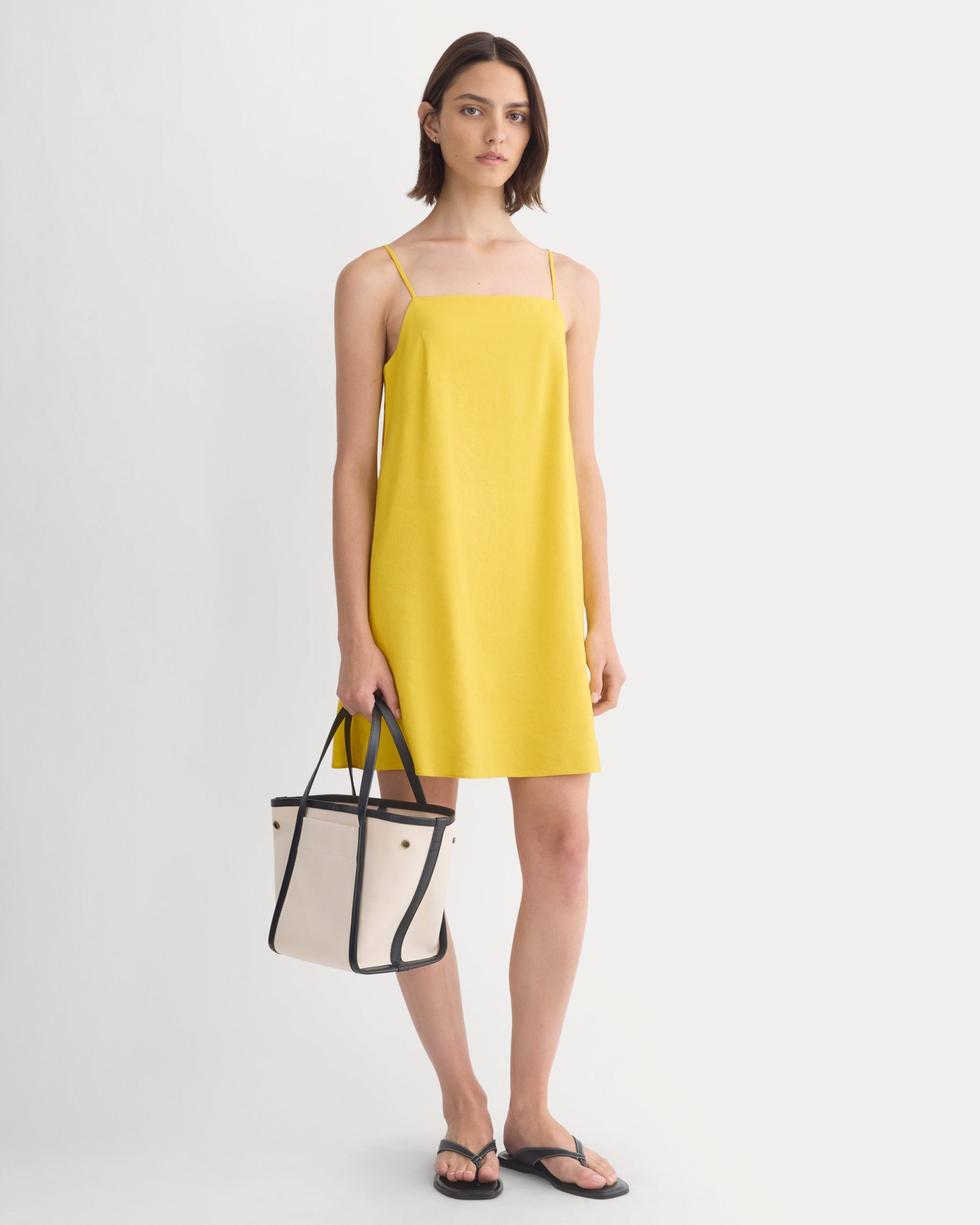 Mini Shift Dress in Stretch Linen | Passion Fruit