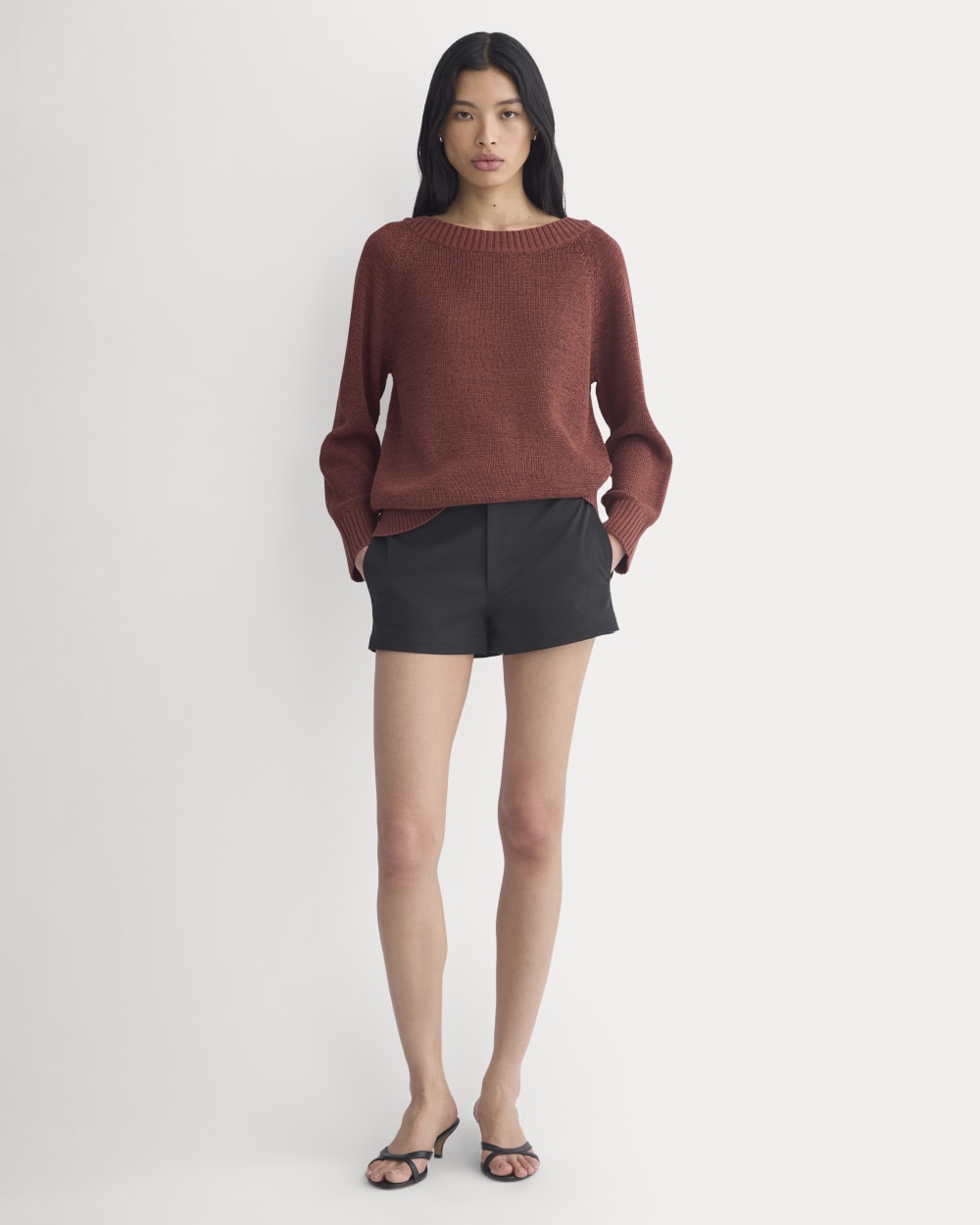 Wide-Neck Crew Sweater in Tape Yarn | Henna Red - Image 3