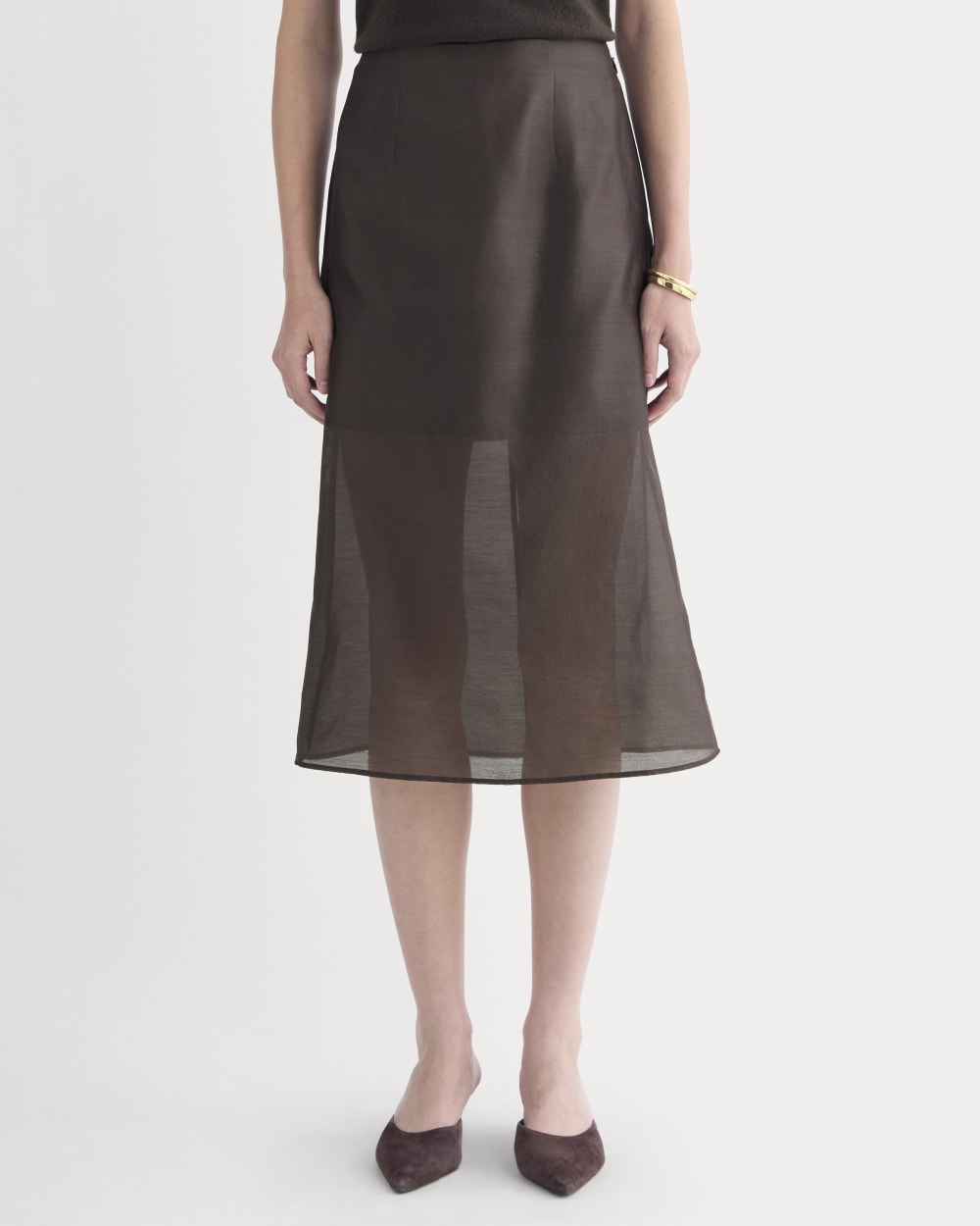 Midi Skirt in Cotton-Silk Organza | Dark Chocolate - Image 3