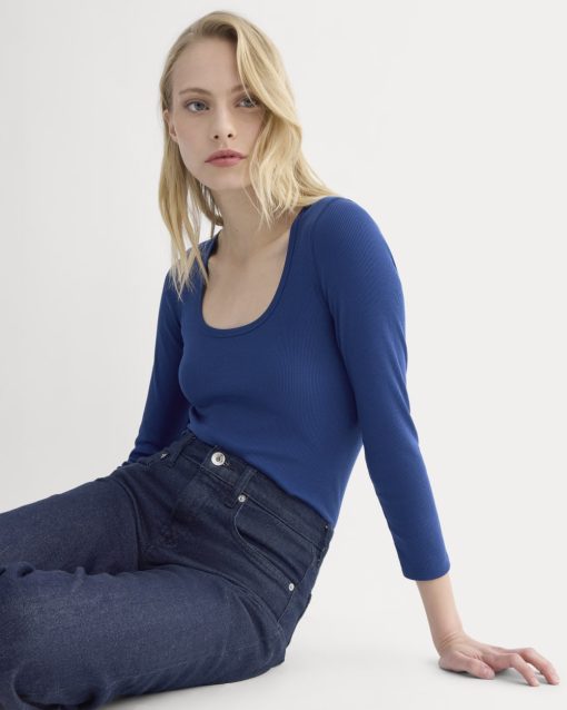 Luxe Rib Deep U-Neck Top | Estate Blue