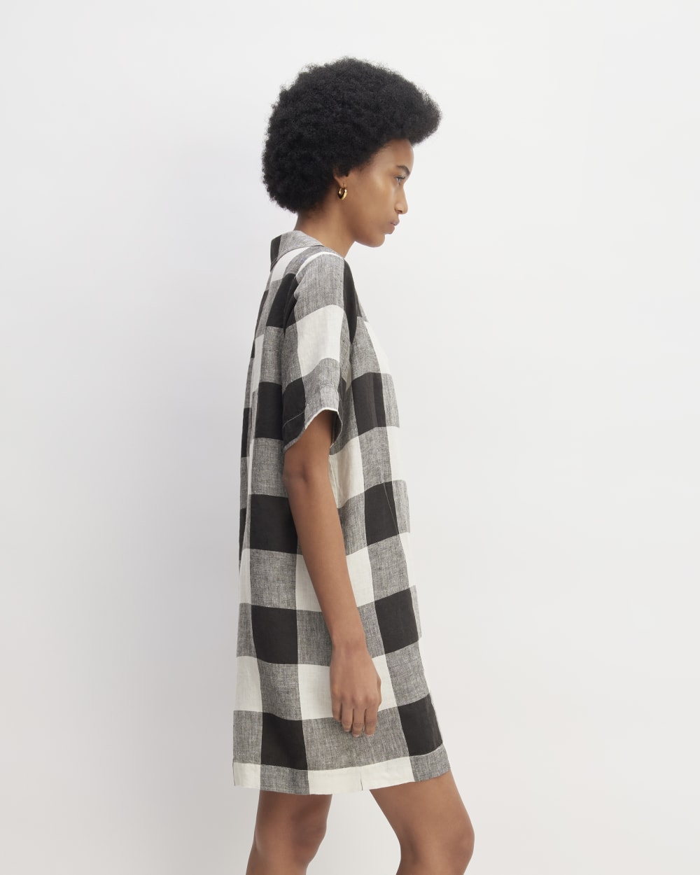 The Shirtdress in Linen | Bone / Black Check - Image 3