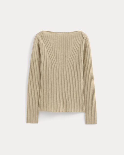 Alternative view of Cashmere Ribbed Boat-Neck Sweater | Heather Light Camel
