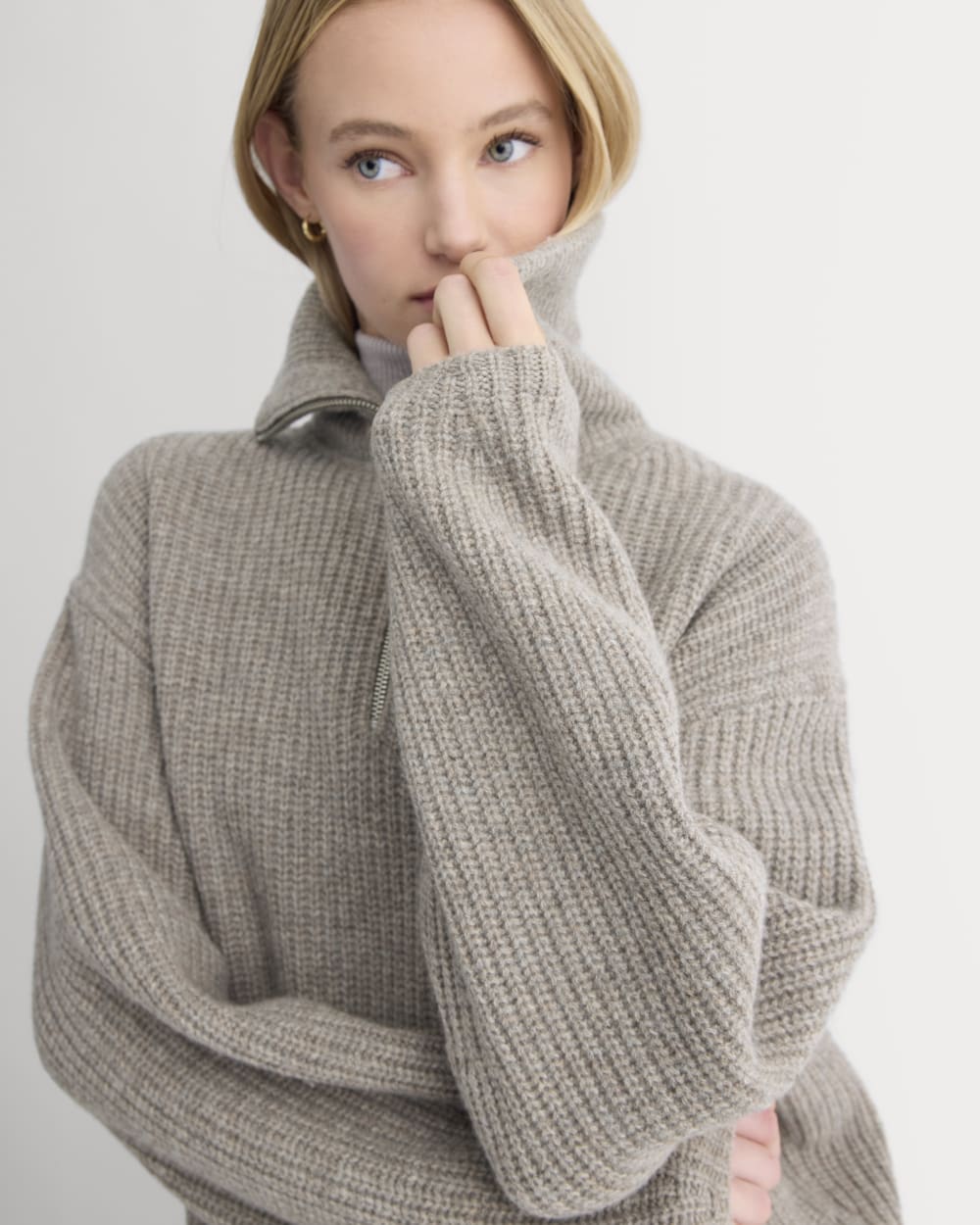 The Half-Zip Sweater in Luxe Merino | Heather Soft Taupe - Image 6