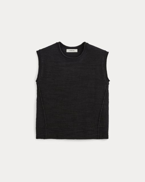 Alternative view of The Muscle Sweater in Cotton Linen | Black