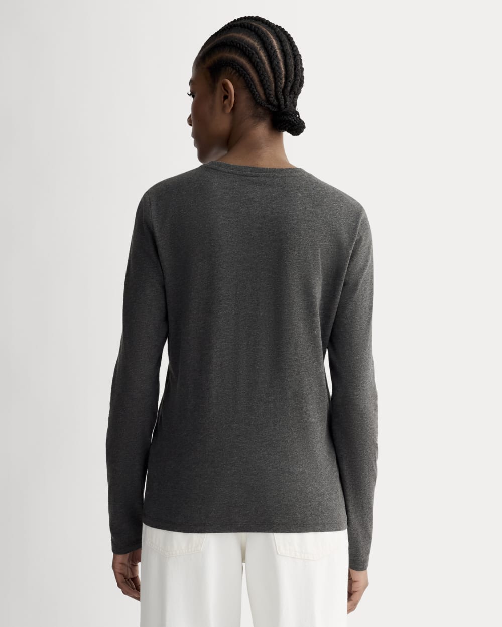 The Slim Long-Sleeve Crew in Essential Cotton | Heathered Soot - Image 4