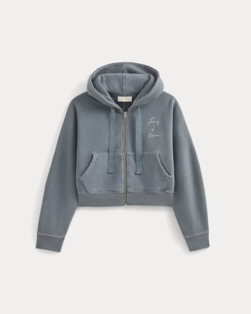 Alternative view of Everlane x The Laufey Foundation Cropped Full-Zip Hoodie | Vintage Indigo