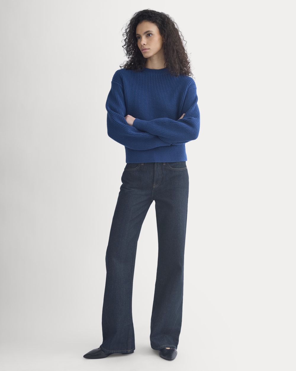 Cropped Ribbed Crew in Everyday Cotton | Estate Blue - Image 3