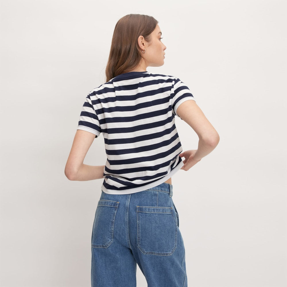 The Box-Cut Tee in Essential Cotton | Navy / Canvas | No Pocket - Image 4