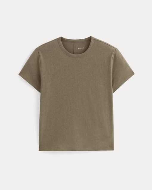 Alternative view of The Box-Cut Tee in Cotton Linen | Deep Taupe