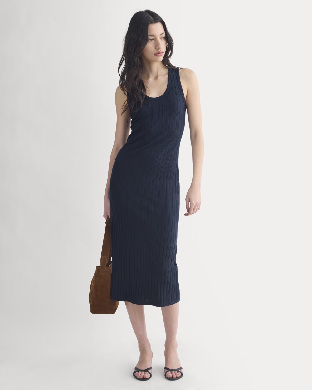 Scoop-Neck Midi Dress in Pointelle Knit | Deep Navy - Image 4