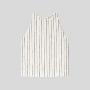Alternative view of The Linen High-Neck Tank | Black / Canvas Tan