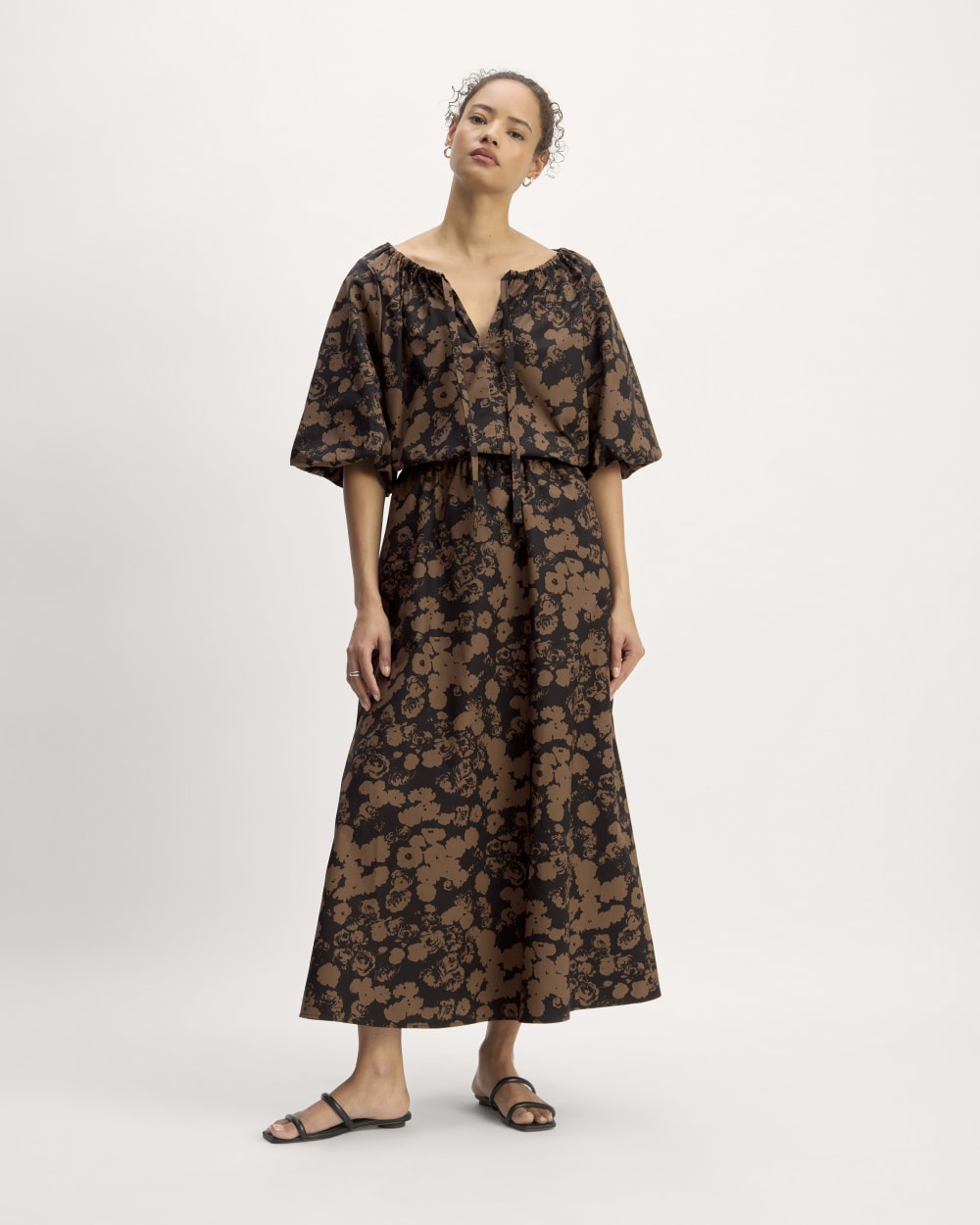 The Supima® Puff-Sleeve Top | Black / Cocoa Floral - Image 3