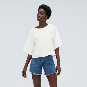 Alternative view of The Seersucker Gathered Tee | White