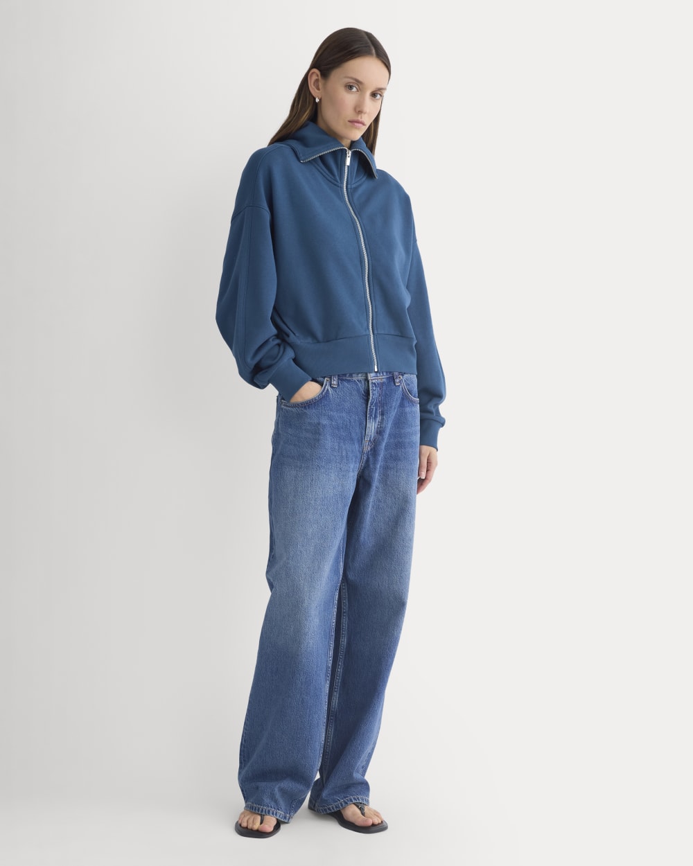 Lightweight Terry Cropped Full-Zip | Blue Wing Teal - Image 3