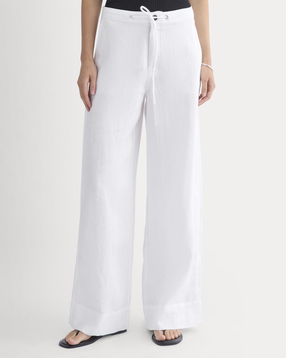 Wide-Leg Drawstring Pant in Linen | White - Image 3