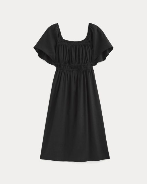 Alternative view of The Flutter-Sleeve Dress in Stretch Linen | Black
