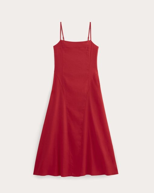 Alternative view of The Seamed Dress in Stretch Linen | Classic Red