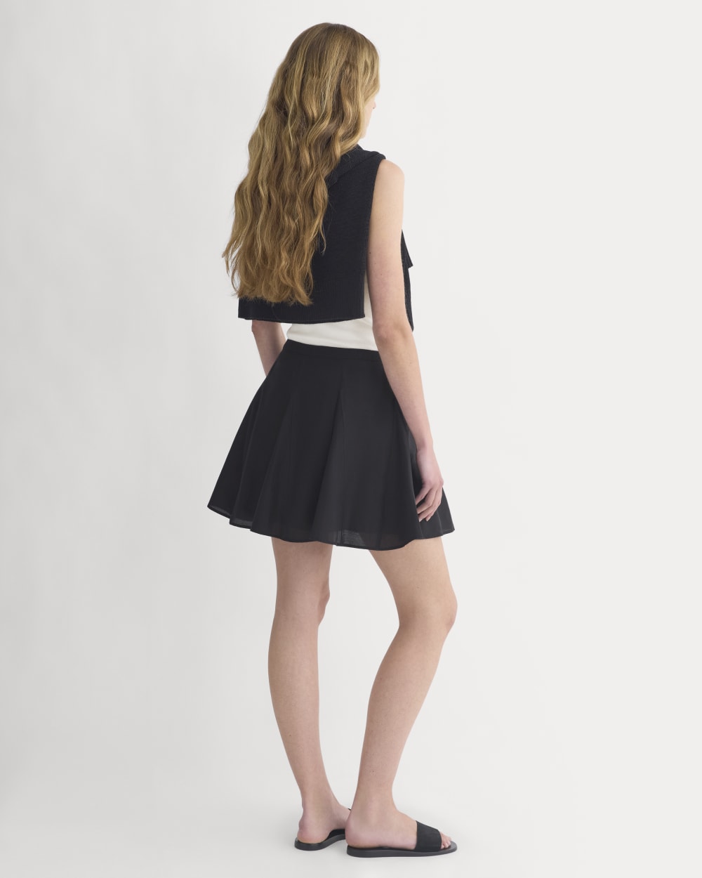 Godet Mini Skirt in Cotton Silk | Black - Image 3