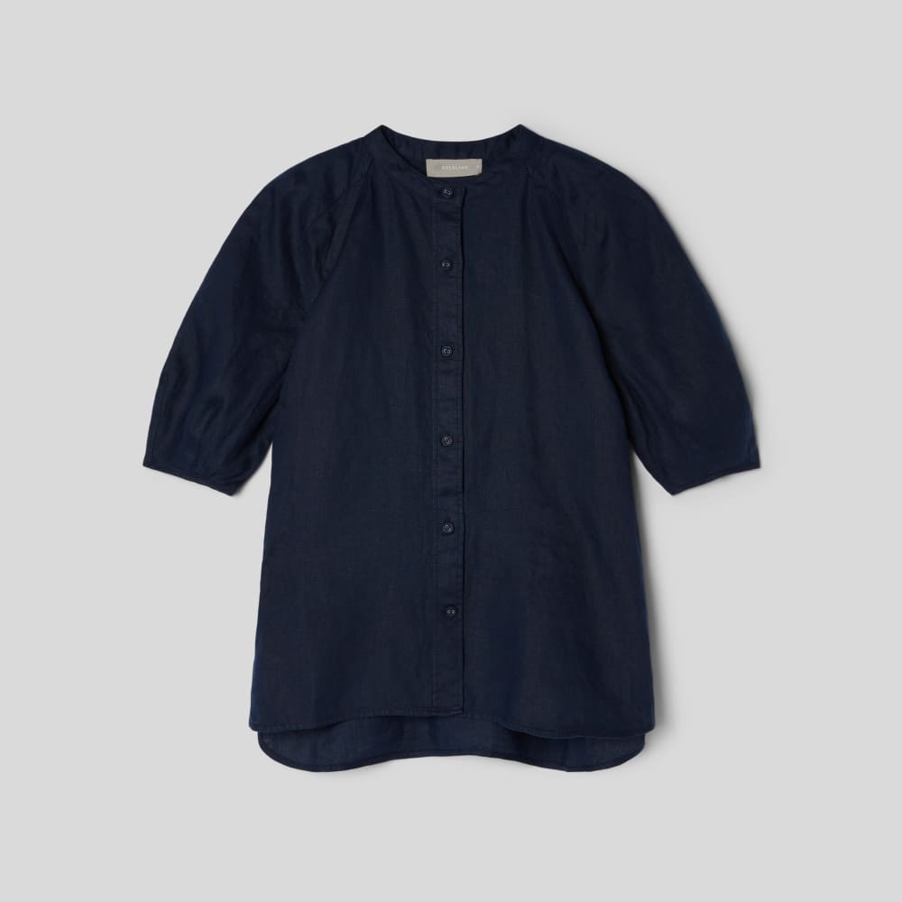 The Linen Puff Sleeve Shirt | Navy - Image 2