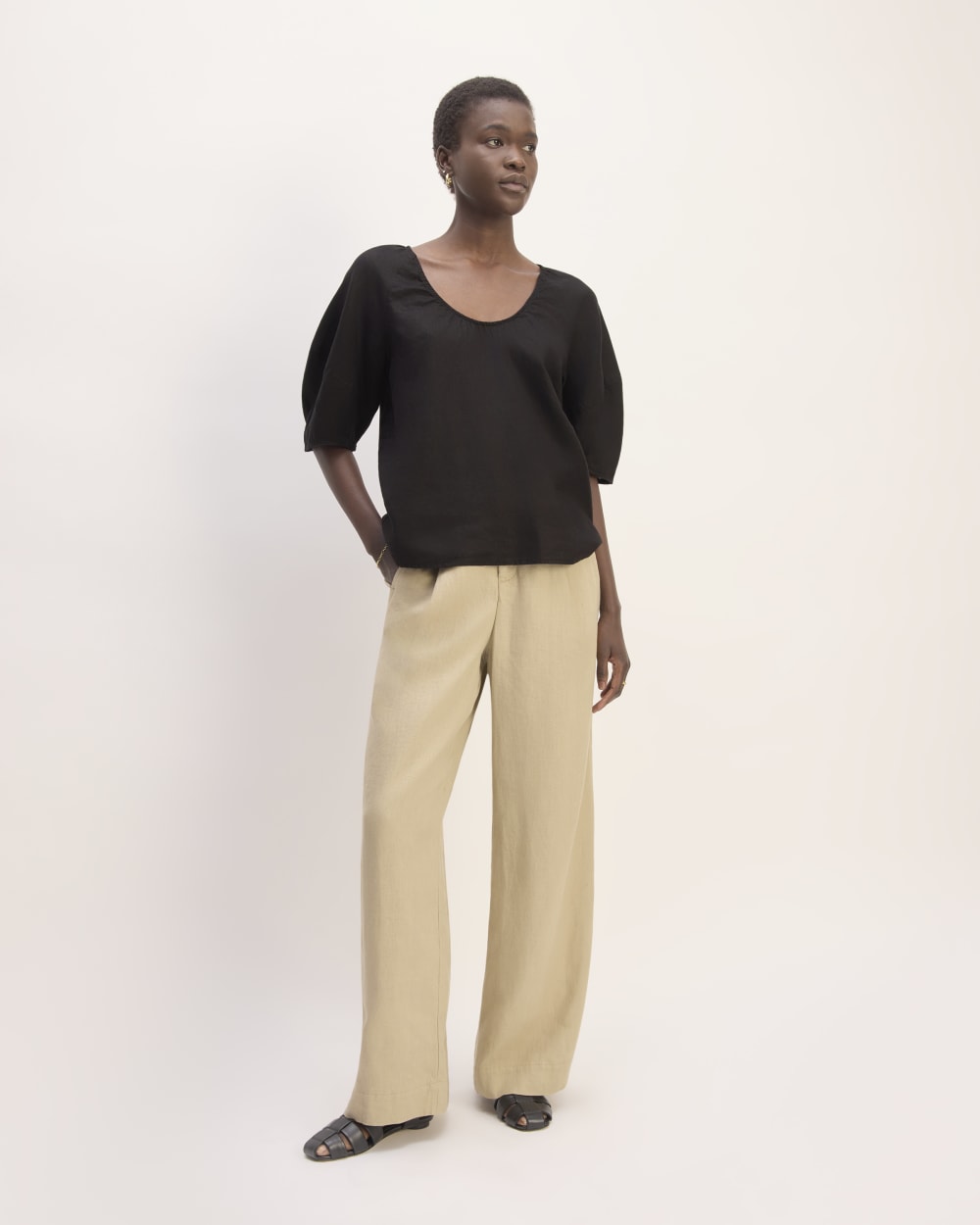 The Scoop Top in Linen | Black - Image 3