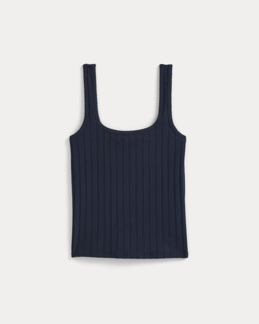 Alternative view of Scoop-Neck Tank in Pointelle | Deep Navy
