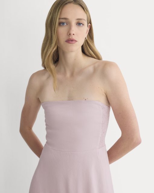 Alternative view of Strapless Dress in Stretch Linen | Burnished Lilac