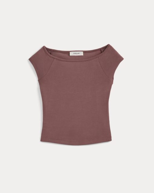 Alternative view of Boatneck Cap-Sleeve Top in Butterknit | Henna Red