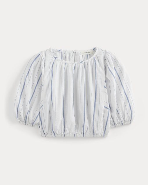 Alternative view of The Gauze Puff-Sleeve Top | Bone / Dutch Blue