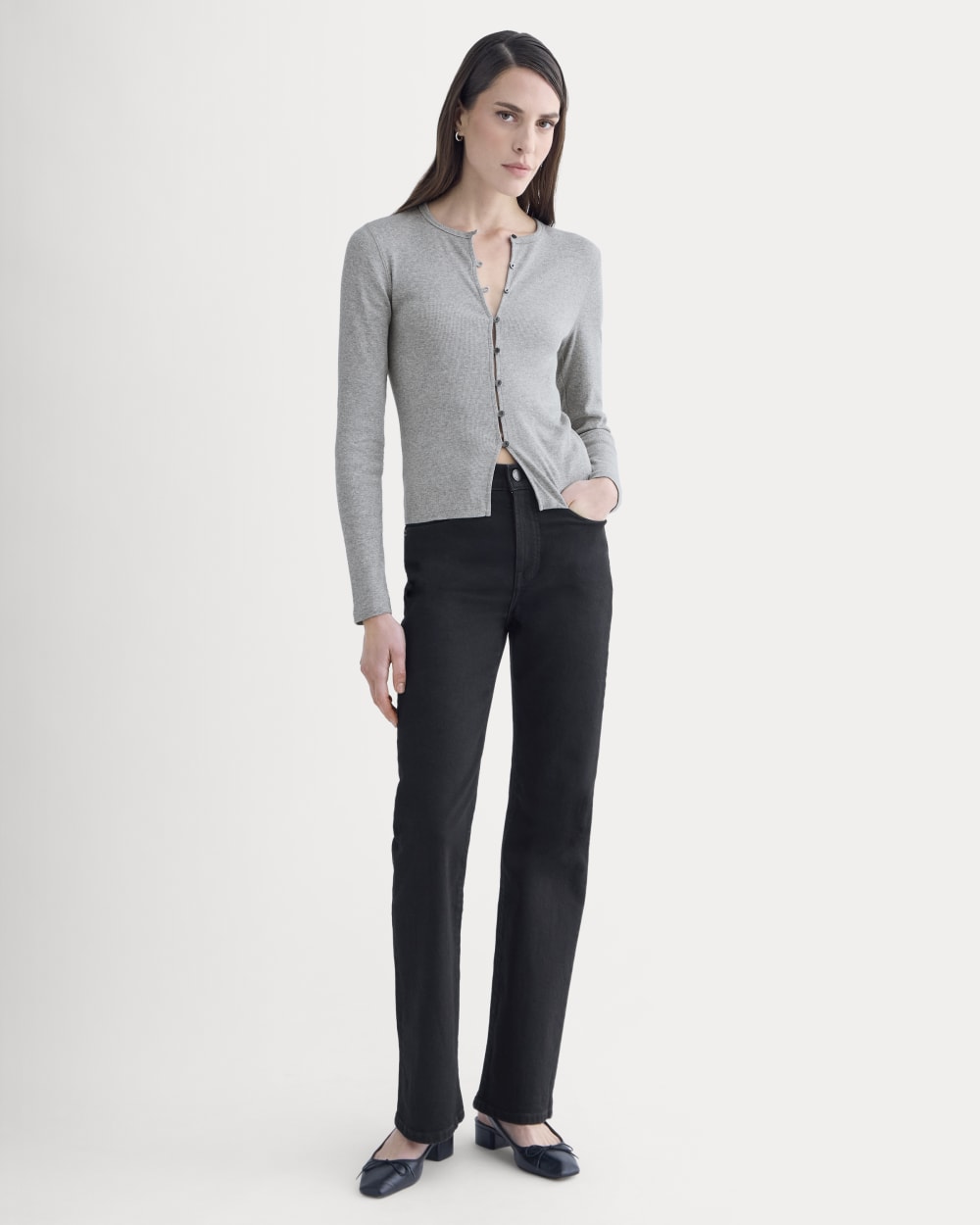 Luxe Rib Button-Up Top | Heathered Light Grey - Image 4