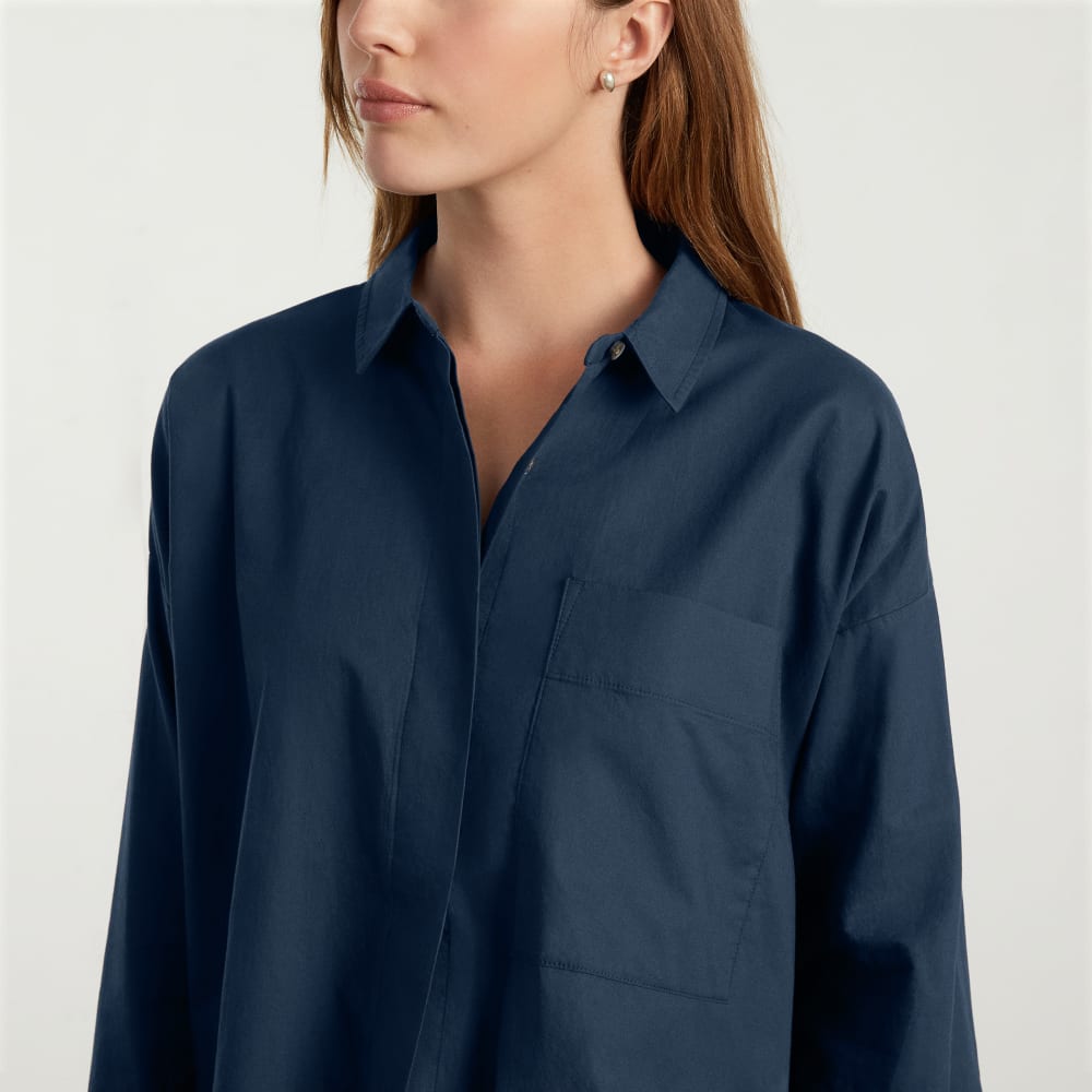 The Oversized Silky Cotton Shirt | Navy - Image 3