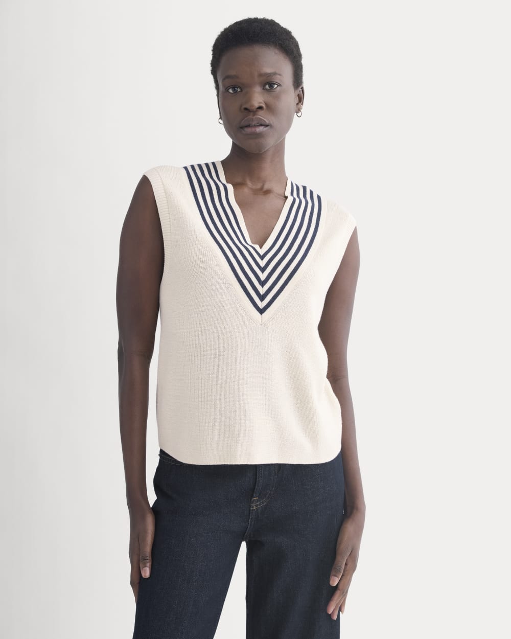 Relaxed V-Neck Vest in Cotton Merino | Canvas - Image 3