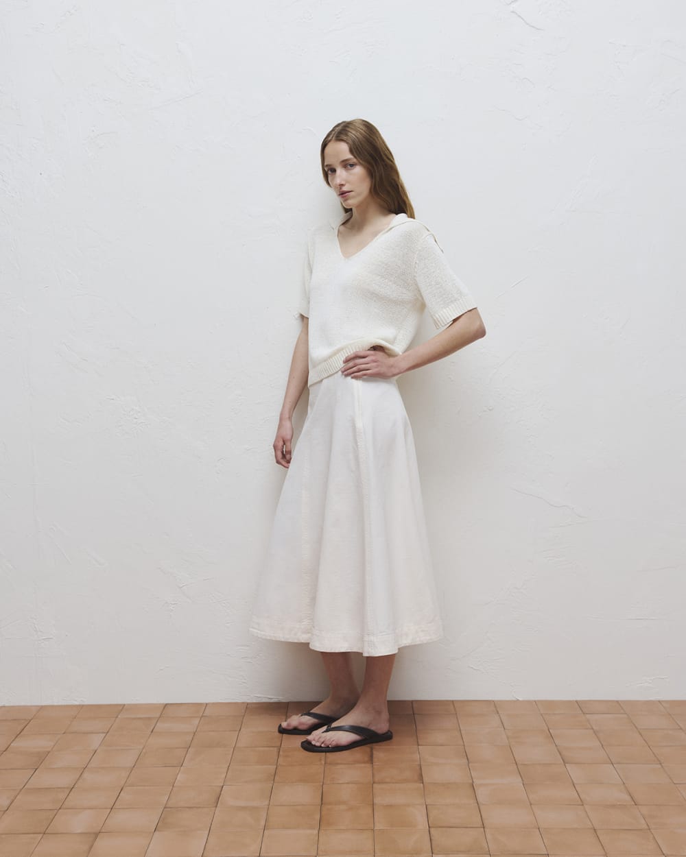 Seamed Midi Skirt | Bone - Image 8