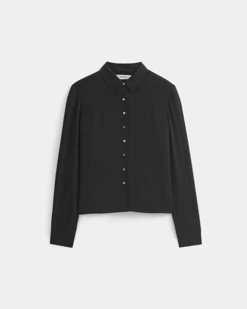 Alternative view of Shrunken Top in Washable Silk | Black