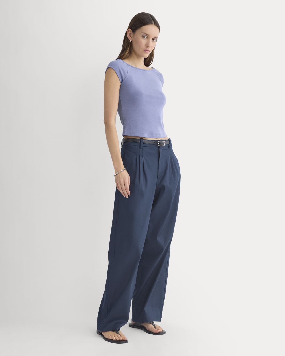 Boatneck Cap-Sleeve Top in Butterknit | Blue Dusk - Image 3